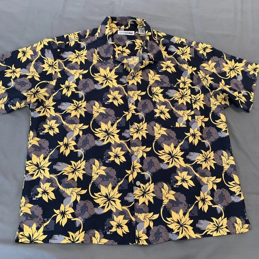 Canyon River Blues Shirt Mens XL Blue Hawaiian Floral Short Sleeve Button Beach - Picture 1 of 7